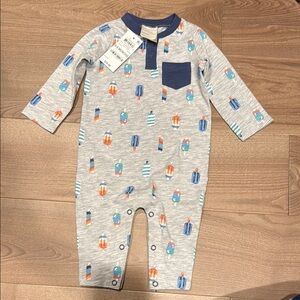 First Impressions Gray and Blue Footies One Piece